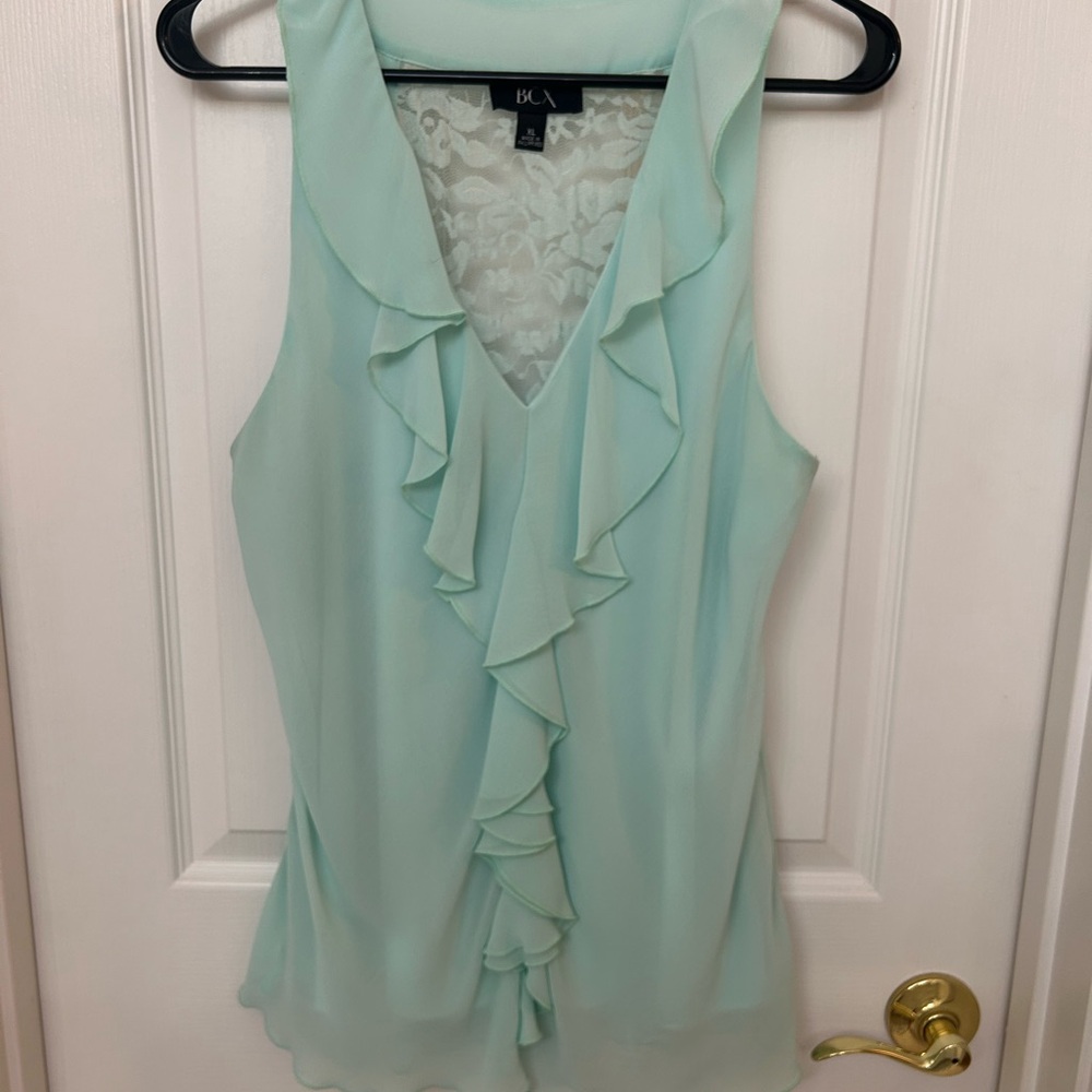 BCX Light Green/Mint Ruffled Blouse